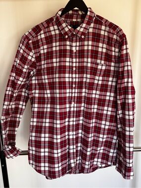 GAP Red and White Plaid Button-Down Shirt - Men's